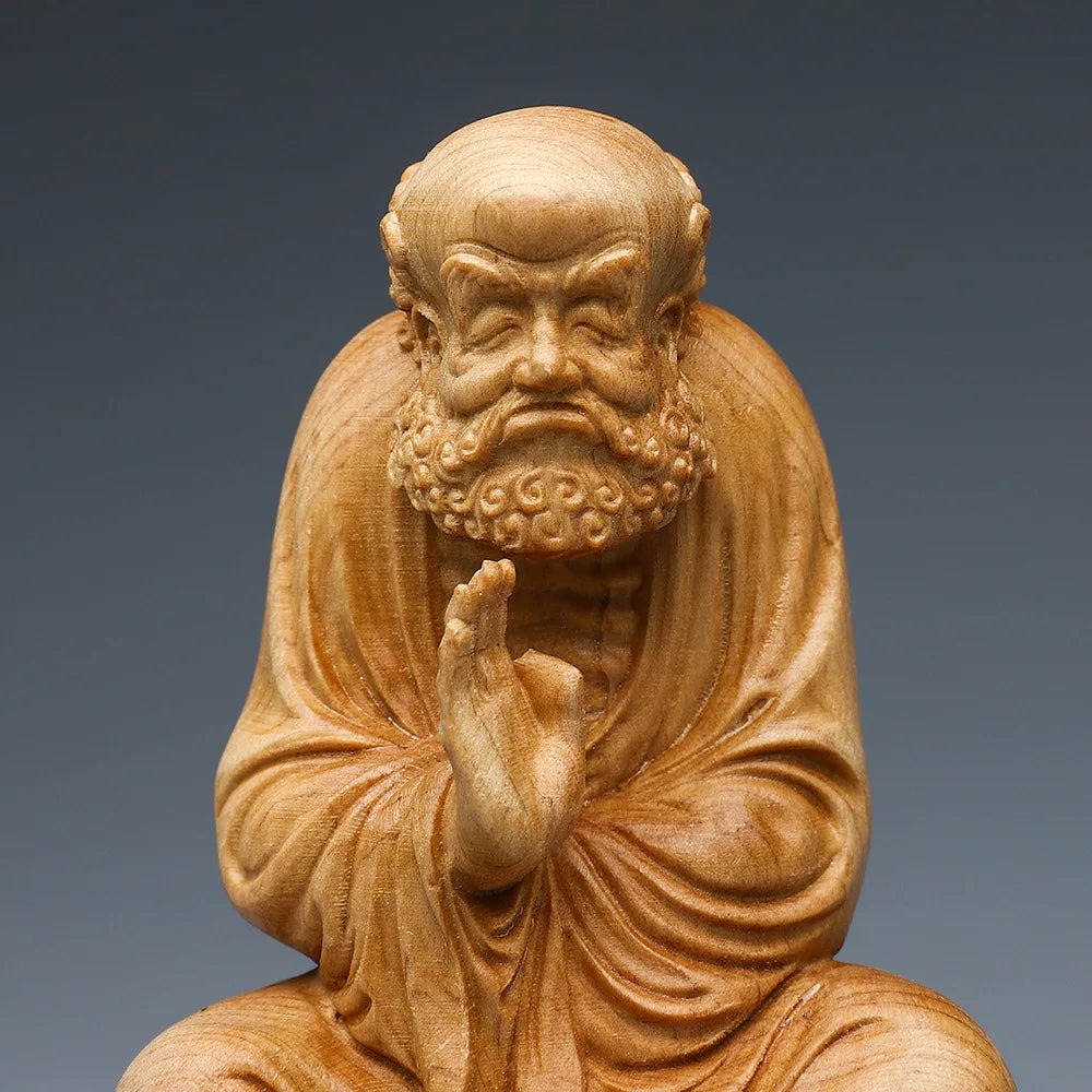 Wood carving Dharma Grandfather figure Buddha Solid wood carving Home room, office feng shui ornaments Free delivery