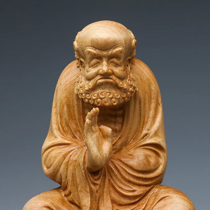 Wood carving Dharma Grandfather figure Buddha Solid wood carving Home room, office feng shui ornaments Free delivery