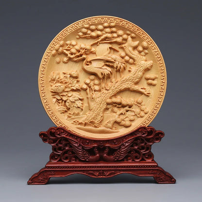 Wood carving Dragon and Phoenix Round Carving Art Statue Mascot High quality home room, office decoration accessories