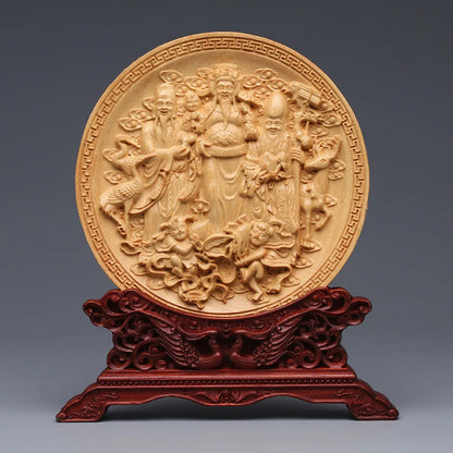 Wood carving Dragon and Phoenix Round Carving Art Statue Mascot High quality home room, office decoration accessories