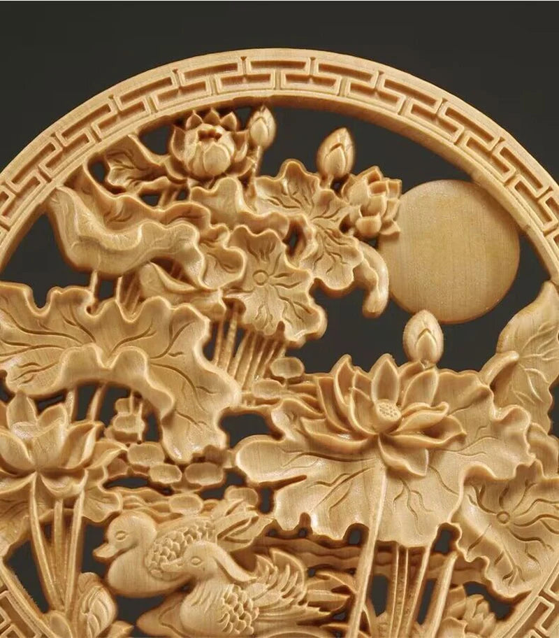 Wood carving Dragon and Phoenix Round Carving Art Statue Mascot High quality home room, office decoration accessories