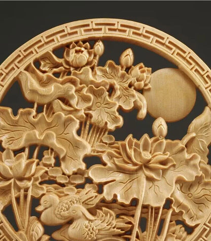 Wood carving Dragon and Phoenix Round Carving Art Statue Mascot High quality home room, office decoration accessories
