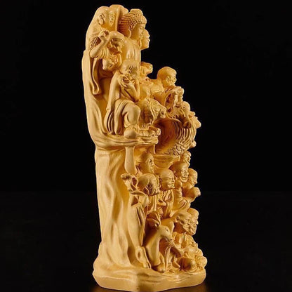 Wood carving Eighteen Arhats Buddha statue， Pure Solid Wood carving，Home living room, room wealth art statue