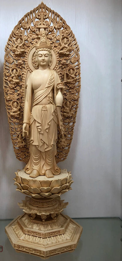 Wood carving Oversized Guanyin, Tathagata Buddha Characters Statue Solid Wood Art Carving Home Living Room office Feng Shui Idol
