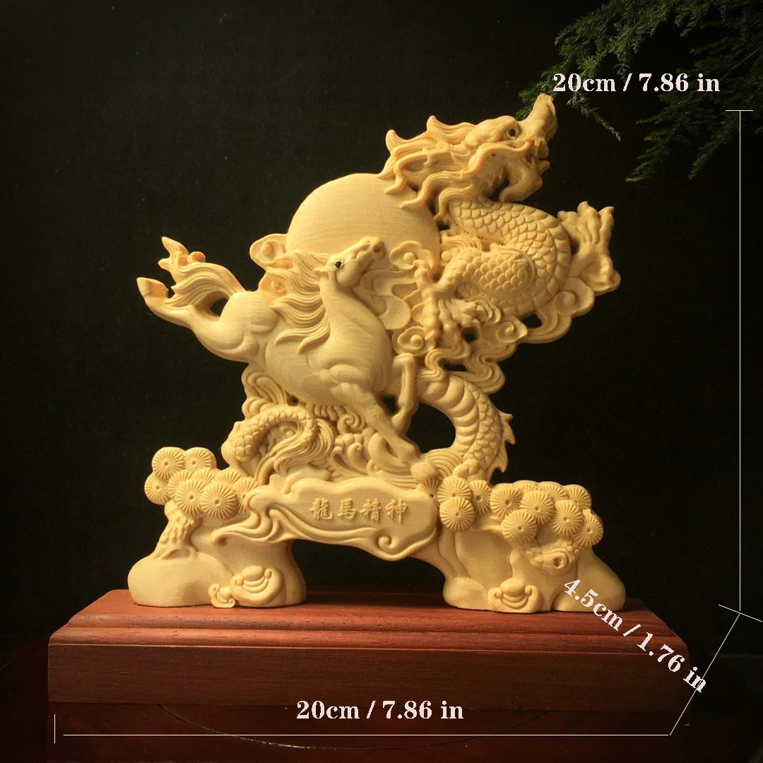 Wood carving animal dragon horse spirit ornament traditional hand carving Home Living Room Office Display Statue