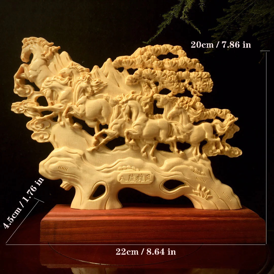 Wood carving animal dragon horse spirit ornament traditional hand carving Home Living Room Office Display Statue