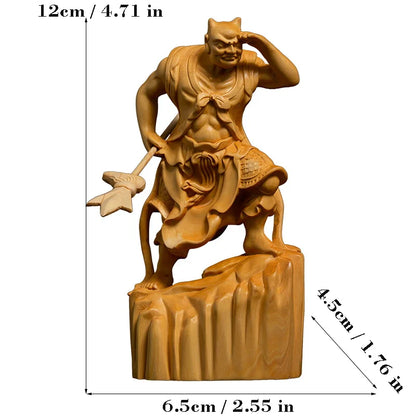Wood sculptures Mythological characters Clairvoyance, ear to the wind Statue TV Character Solid Wood Carving Room ornaments 2PCS