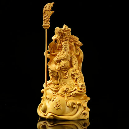Wooden 16cm Guan Gong Statue Solid Wood Carving Chinese Style Mythical Characters God of War Guan Gong Home Decoration Crafts
