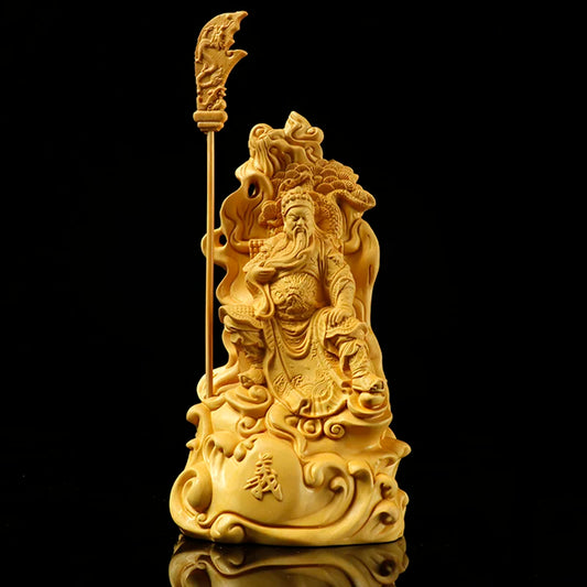 Wooden 16cm Guan Gong Statue Solid Wood Carving Chinese Style Mythical Characters God of War Guan Gong Home Decoration Crafts