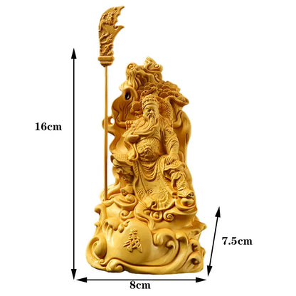 Wooden 16cm Guan Gong Statue Solid Wood Carving Chinese Style Mythical Characters God of War Guan Gong Home Decoration Crafts