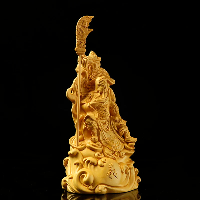 Wooden 16cm Guan Gong Statue Solid Wood Carving Chinese Style Mythical Characters God of War Guan Gong Home Decoration Crafts