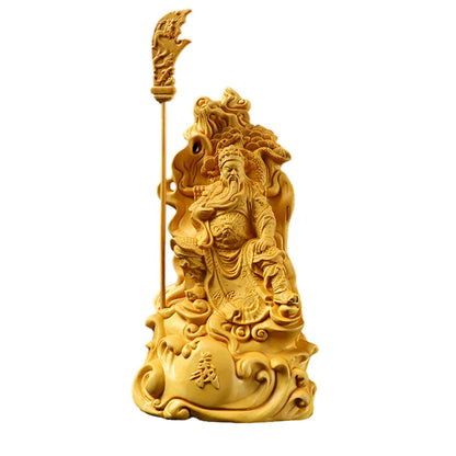 Wooden 16cm Guan Gong Statue Solid Wood Carving Chinese Style Mythical Characters God of War Guan Gong Home Decoration Crafts