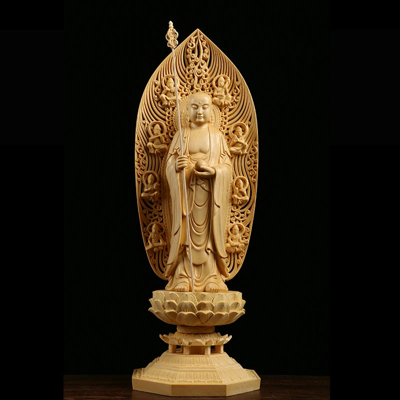 Wooden 3 Buddhas Goddess Hinoki Buddha Figurines Guanyin Spirit Statue Home Decor Craft