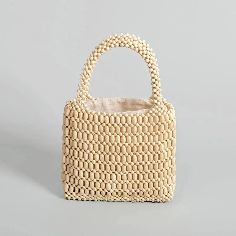 Wooden Bead Niche Design Hand-woven 2024 Spring And Summer Handbag Korean Commuter High-end Forest Clutch Bag