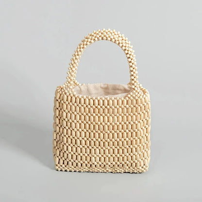 Wooden Bead Niche Design Hand-woven 2024 Spring And Summer Handbag Korean Commuter High-end Forest Clutch Bag