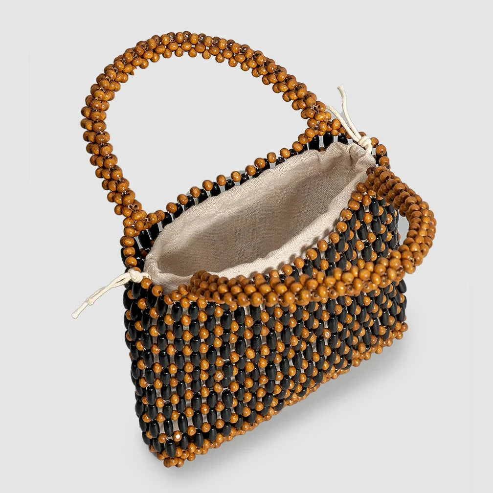 Wooden Bead Niche Design Hand-woven 2024 Spring And Summer Handbag Korean Commuter High-end Forest Clutch Bag