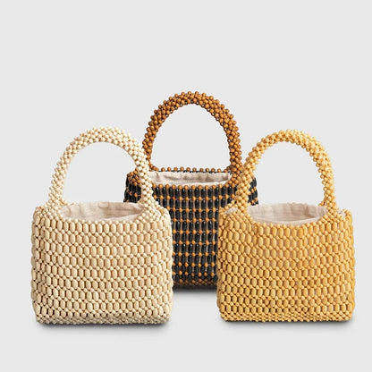 Wooden Bead Niche Design Hand-woven 2024 Spring And Summer Handbag Korean Commuter High-end Forest Clutch Bag
