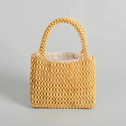 Wooden Bead Niche Design Hand-woven 2024 Spring And Summer Handbag Korean Commuter High-end Forest Clutch Bag