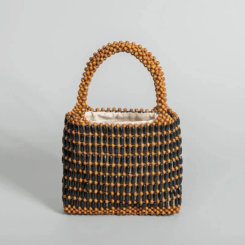 Wooden Bead Niche Design Hand-woven 2024 Spring And Summer Handbag Korean Commuter High-end Forest Clutch Bag