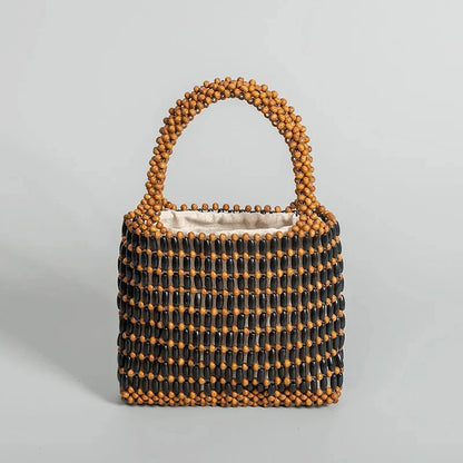 Wooden Bead Niche Design Hand-woven 2024 Spring And Summer Handbag Korean Commuter High-end Forest Clutch Bag