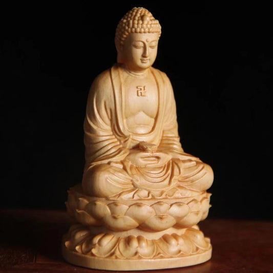 Wooden Buddha Figurine Buddhist Small Statue Aesthetic Room Decor Yoga Studio Desk Decor Ornaments Home Decoration