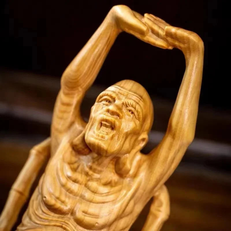 Wooden Buddha Statue  Elder Rohan Statue Solid Wood Art Carving Home Room, Office Decor Feng Shui Figure Statue 6.28 in