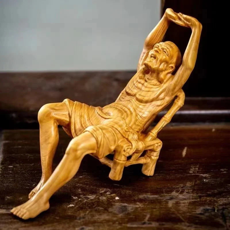 Wooden Buddha Statue  Elder Rohan Statue Solid Wood Art Carving Home Room, Office Decor Feng Shui Figure Statue 6.28 in
