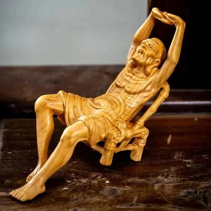 Wooden Buddha Statue  Elder Rohan Statue Solid Wood Art Carving Home Room, Office Decor Feng Shui Figure Statue 6.28 in