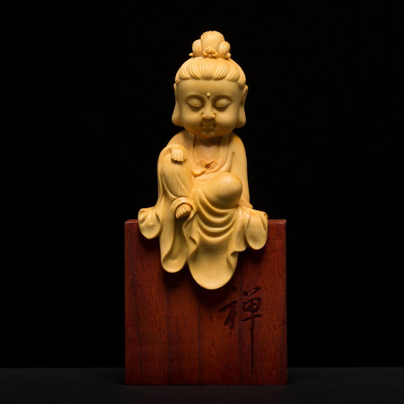 Wooden Buddha Statues 3 Gods Boxwood Wood Buddha Statue Carving Solid Wood Shakyamuni For Home Decor