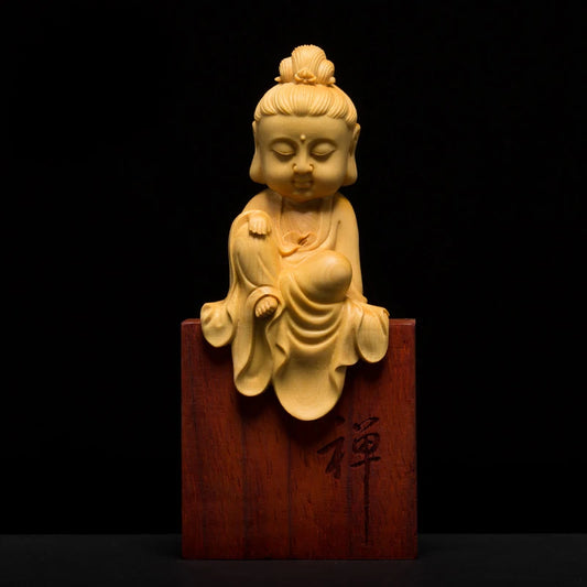 Wooden Buddha Statues 3 Gods Boxwood Wood Buddha Statue Carving Solid Wood Shakyamuni For Home Decor