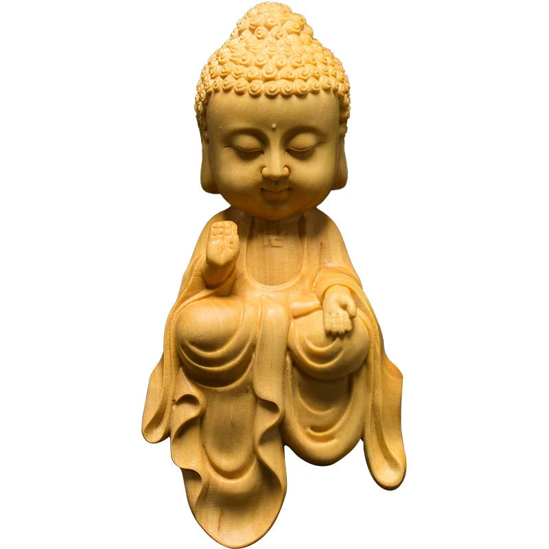 Wooden Buddha Statues 3 Gods Boxwood Wood Buddha Statue Carving Solid Wood Shakyamuni For Home Decor