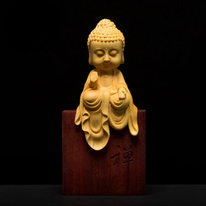 Wooden Buddha Statues 3 Gods Boxwood Wood Buddha Statue Carving Solid Wood Shakyamuni For Home Decor