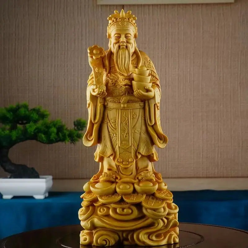 Wooden Carving God of Wealth Ornaments Desktop Ornaments Home Business Living Room Household Crafts