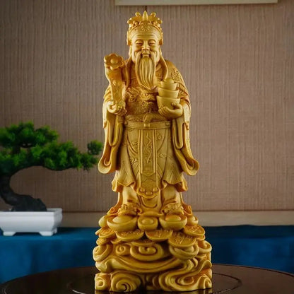 Wooden Carving God of Wealth Ornaments Desktop Ornaments Home Business Living Room Household Crafts