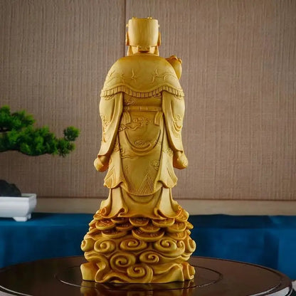 Wooden Carving God of Wealth Ornaments Desktop Ornaments Home Business Living Room Household Crafts