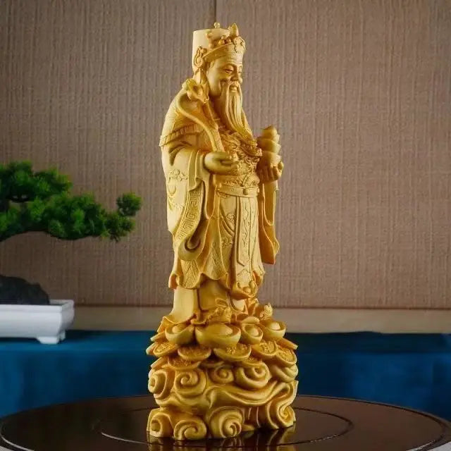 Wooden Carving God of Wealth Ornaments Desktop Ornaments Home Business Living Room Household Crafts