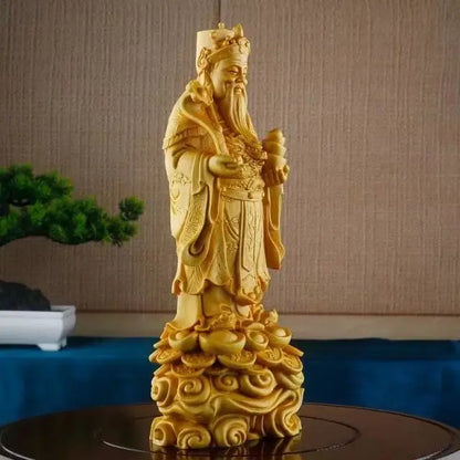 Wooden Carving God of Wealth Ornaments Desktop Ornaments Home Business Living Room Household Crafts
