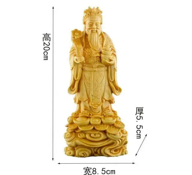Wooden Carving God of Wealth Ornaments Desktop Ornaments Home Business Living Room Household Crafts