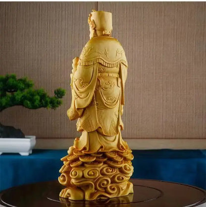 Wooden Carving God of Wealth Ornaments Desktop Ornaments Home Business Living Room Household Crafts