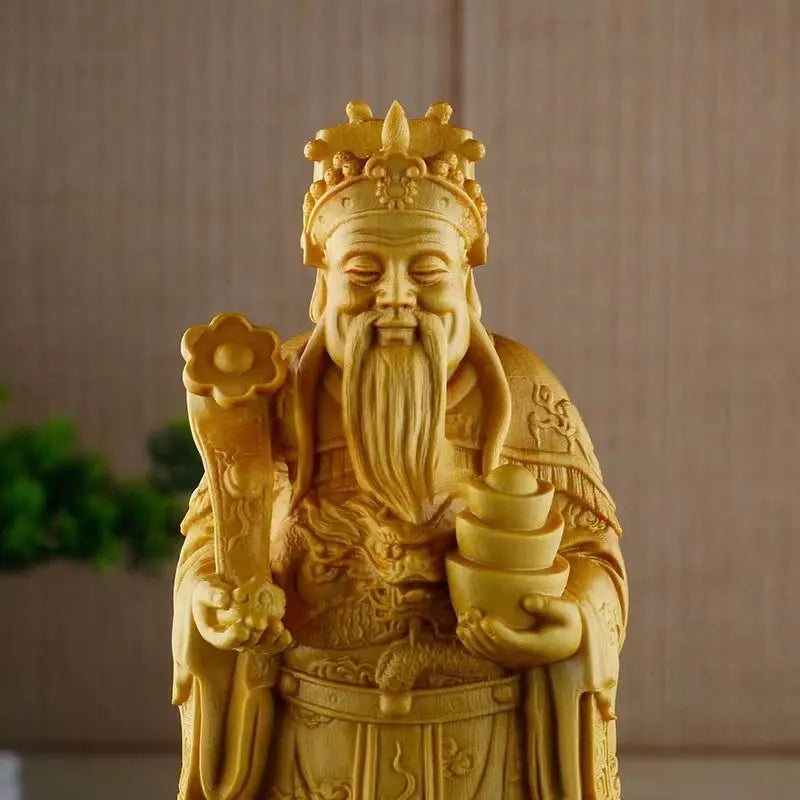 Wooden Carving God of Wealth Ornaments Desktop Ornaments Home Business Living Room Household Crafts
