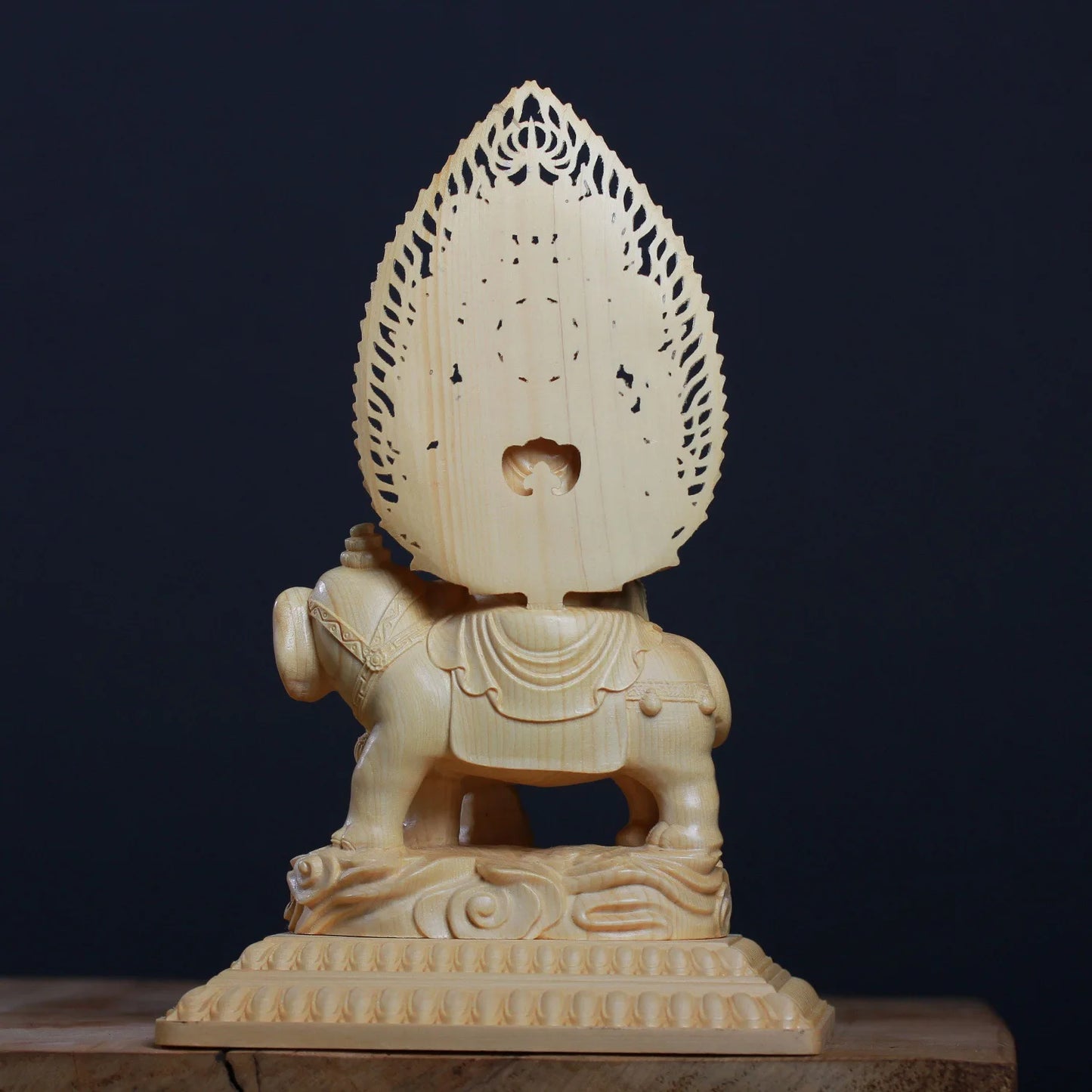 Wooden Carving Samantabhadra Manjushri Buddhist Figure Statue Solid Wood Carving Feng Shui Ornament  Home Living Room Decoration