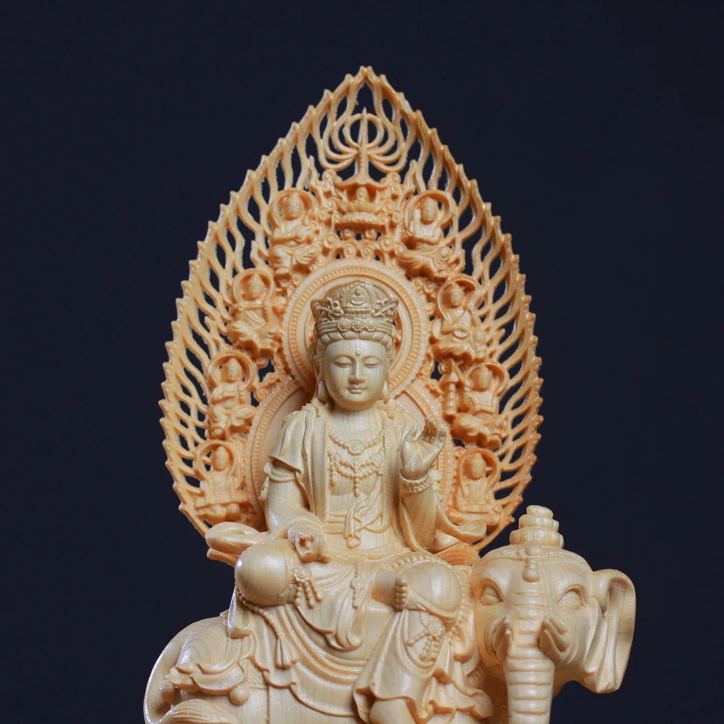 Wooden Carving Samantabhadra Manjushri Buddhist Figure Statue Solid Wood Carving Feng Shui Ornament  Home Living Room Decoration