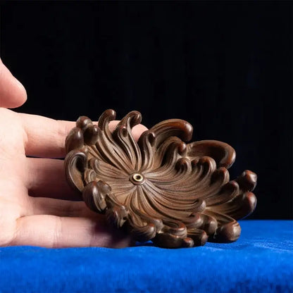 Wooden Chrysanthemum Incense Burner, Candle Holder, Meditation Ornaments for Yoga Room