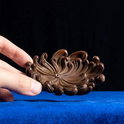Wooden Chrysanthemum Incense Burner, Candle Holder, Meditation Ornaments for Yoga Room