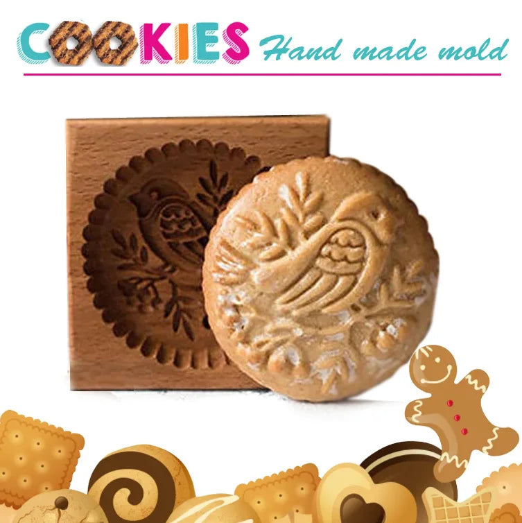 Wooden Cookie Mold Cutter DIY Gingerbread Cookie Moulds Press 3D Cake Embossing Baking Mold Rose Flower Cutter Bakery Gadgets