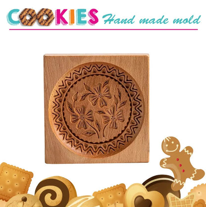Wooden Cookie Mold Cutter DIY Gingerbread Cookie Moulds Press 3D Cake Embossing Baking Mold Rose Flower Cutter Bakery Gadgets