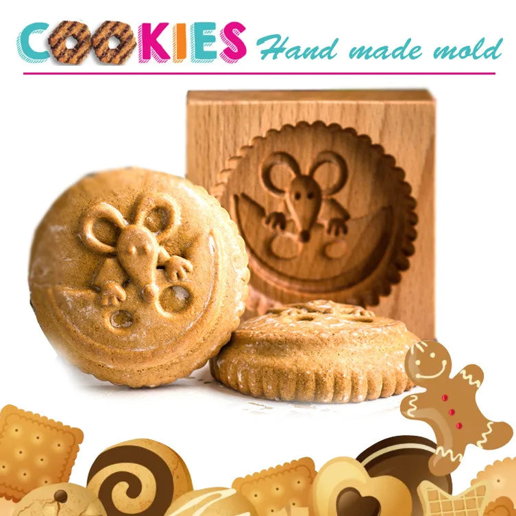 Wooden Cookie Mold Cutter DIY Gingerbread Cookie Moulds Press 3D Cake Embossing Baking Mold Rose Flower Cutter Bakery Gadgets