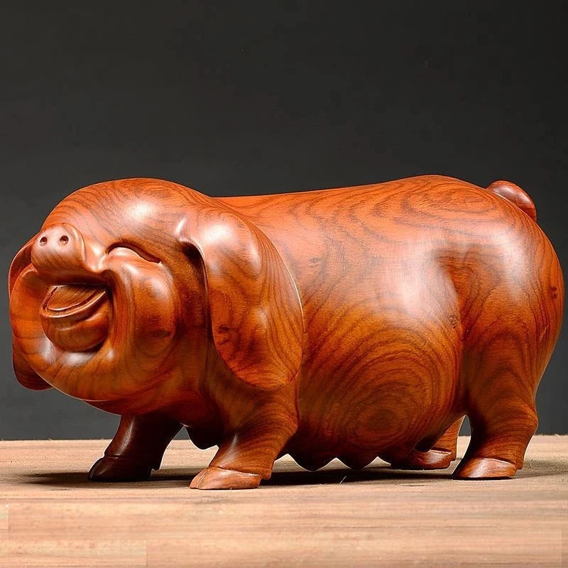 Wooden Crafts Huanghuali Carving Handmade Pig Figurines Feng Shui Mahogany Home Accessories Office Desktop Ornament Decor Gift