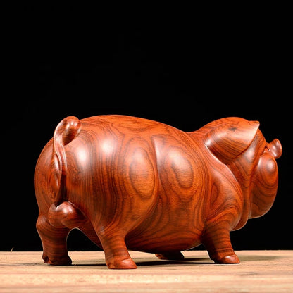 Wooden Crafts Huanghuali Carving Handmade Pig Figurines Feng Shui Mahogany Home Accessories Office Desktop Ornament Decor Gift