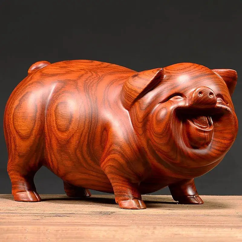 Wooden Crafts Huanghuali Carving Handmade Pig Figurines Feng Shui Mahogany Home Accessories Office Desktop Ornament Lucky Gift